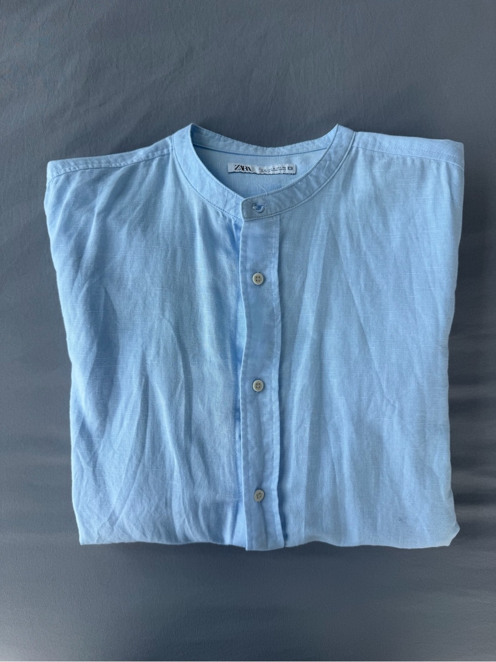 Zara Light Blue Mandarin Collar Button-Down Shirt